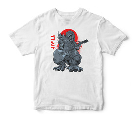 Koszulka męska biała Godzilla w wersji rockowej