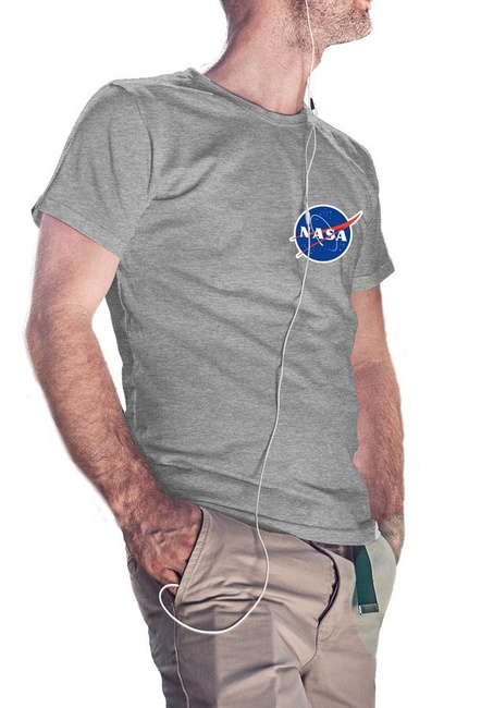 Bawełniana męska koszulka logo NASA, na prezent szary melanż