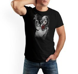 T-shirt męski oryginalny nadruk niebezpieczna kobieta z bronią
