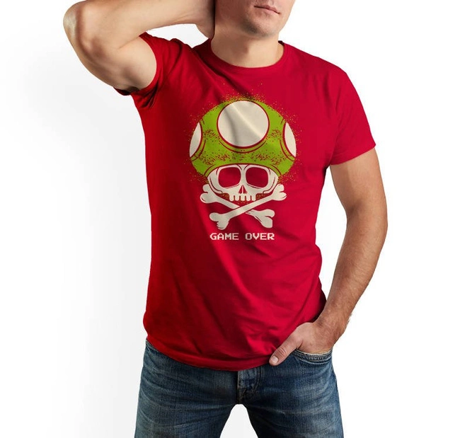 T-shirt męski Mario GAME OVER w kolorze czerwonym