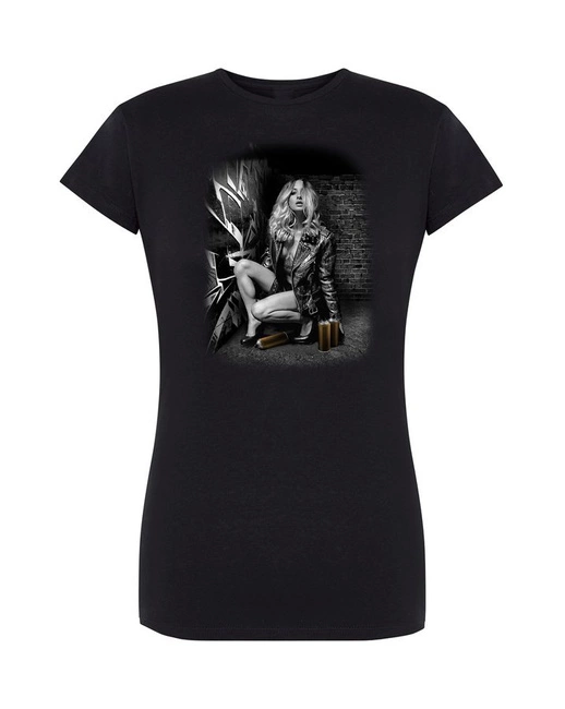 T-shirt damski oryginalny nadruk z kobieta graficiarz