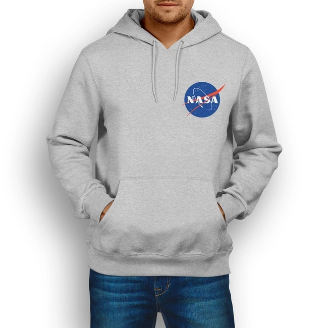 Bluza dresowa z kapturem NASA męska jasna szara