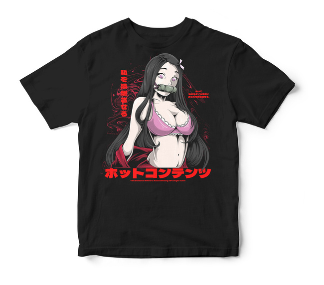 Koszulka anime bez cenzury Nezuko Demon Slayer w kolorze czarnym