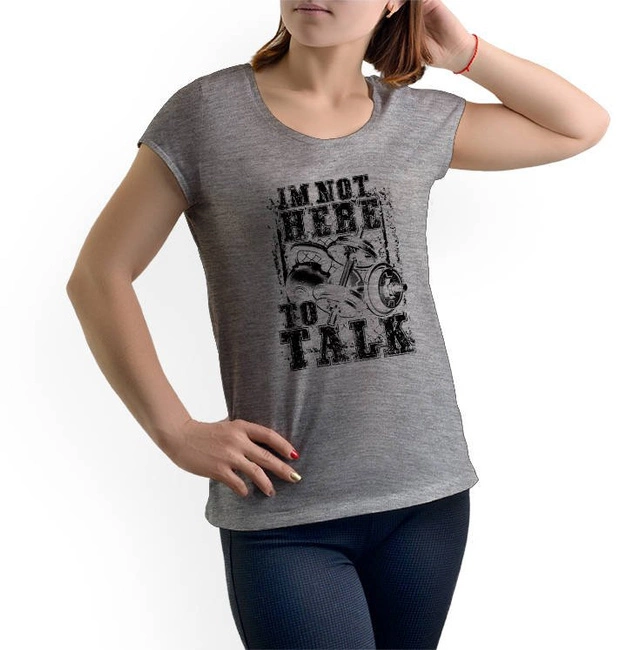 T-shirt damski na siłownię I'M NOT HERE TO TALK w kolorze szarym