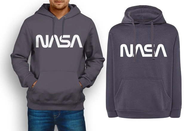 MODNA bluza NASA męska, kangurka z kapturem w kolorze denim