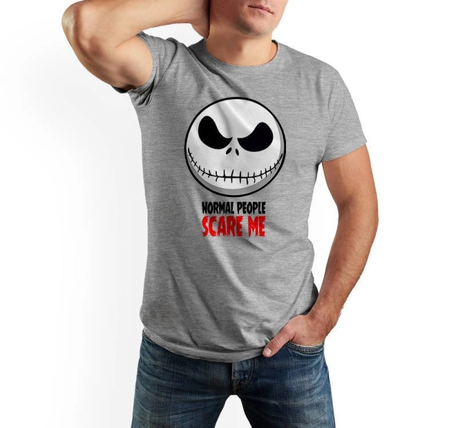T-shirt męski NORMAL PEOPLE SCARE ME w kolorze szary melanż