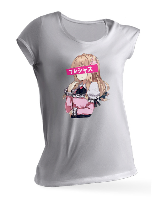 Koszulka damska biała ANIME WAIFU z japońskim napisem