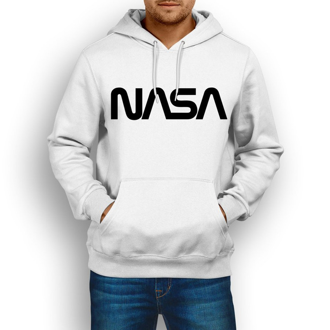 MODNA bluza NASA męska, kangurka z kapturem w kolorze białym