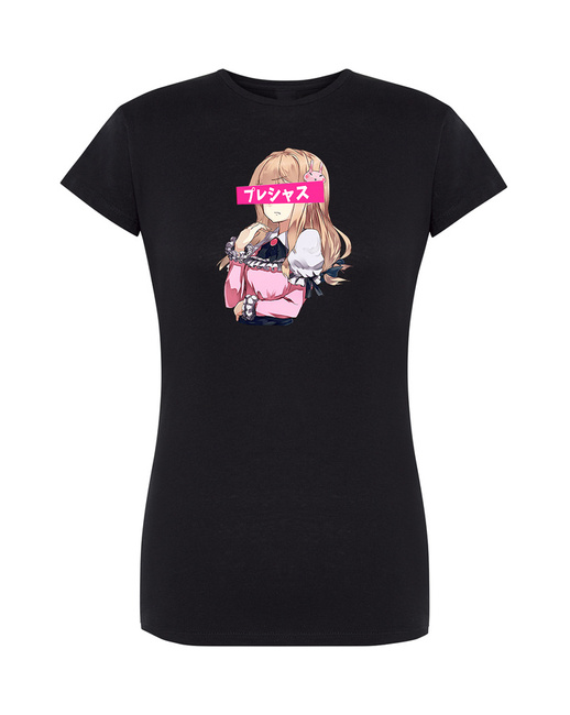 Koszulka damska czarna ANIME WAIFU z japońskim napisem