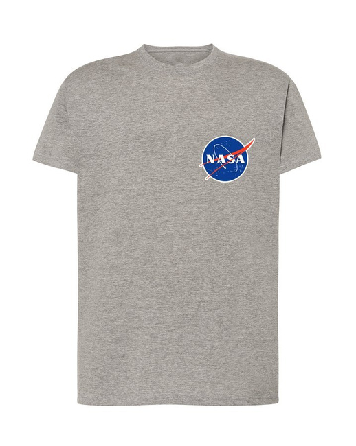 Bawełniana męska koszulka logo NASA, na prezent szary melanż