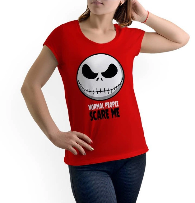 T-shirt damski NORMAL PEOPLE SCARE ME w kolorze czerwonym