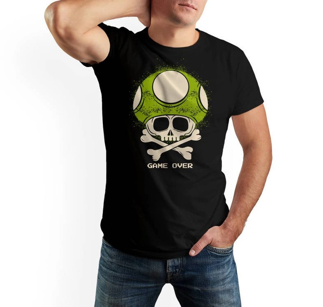 T-shirt męski Mario GAME OVER w kolorze czarnym