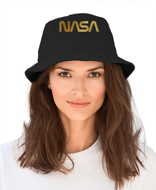 BAWEŁNIANY kapelusik NASA złoty bucket hat KAPELUSZ czarny