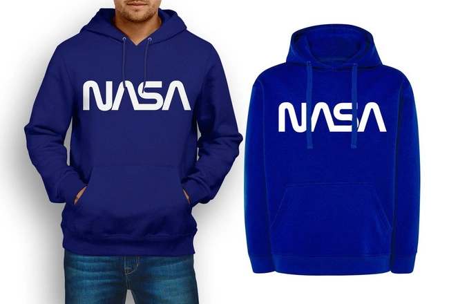 MODNA bluza NASA męska, kangurka z kapturem w kolorze niebieskim