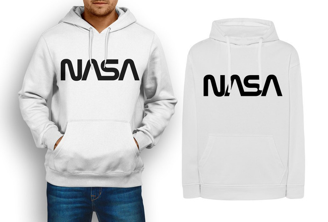 MODNA bluza NASA męska, kangurka z kapturem w kolorze białym
