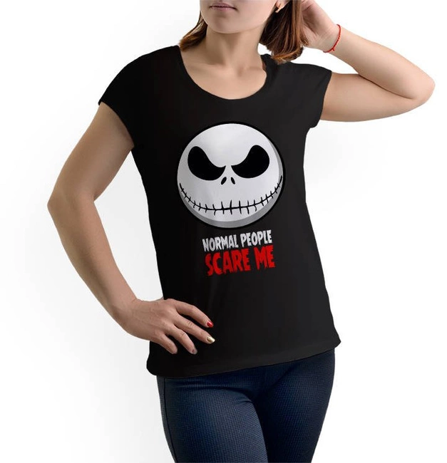 T-shirt damski NORMAL PEOPLE SCARE ME w kolorze czarnym
