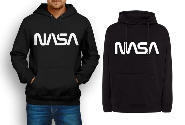 MODNA bluza NASA męska, kangurka z kapturem w kolorze czarnym
