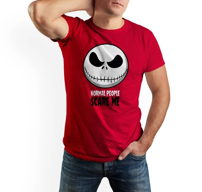 T-shirt męski NORMAL PEOPLE SCARE ME w kolorze czerwonym