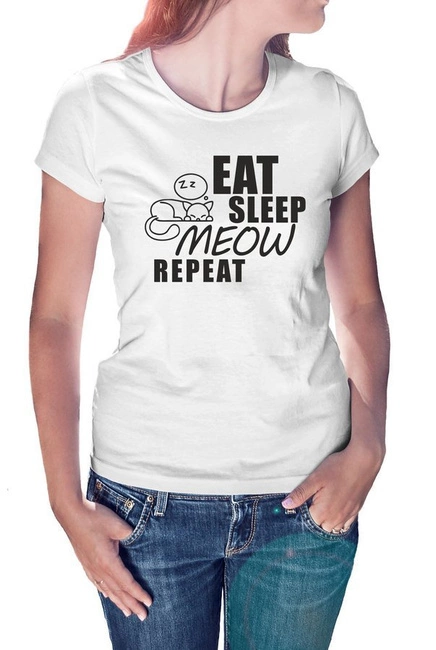 Koszulka damska EAT SLEEP MEOW REPEAT, na prezent