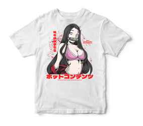 Koszulka anime bez cenzury Nezuko Demon Slayer w kolorze białym