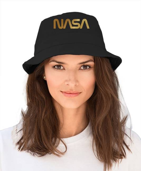 BAWEŁNIANY kapelusik NASA złoty bucket hat KAPELUSZ czarny 