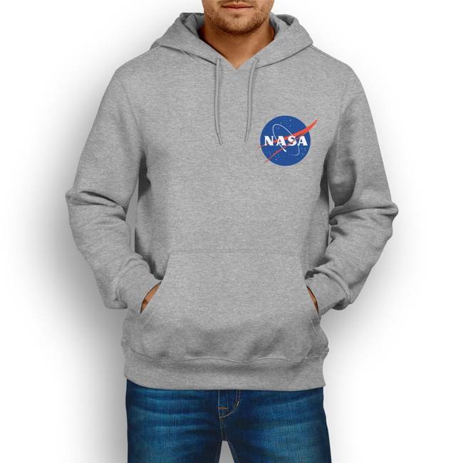 Bluza dresowa z kapturem NASA męska szary melanż