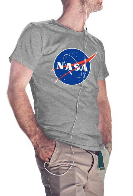 Kultowa koszulka męska z logo NASA w kolorze szarym melanż