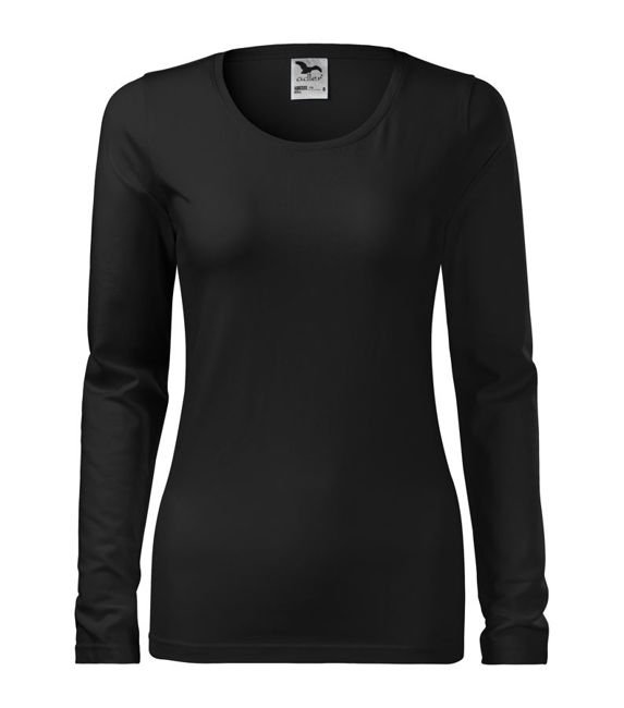 Slim koszulka z długim rękawem damska czarna - MALFINI