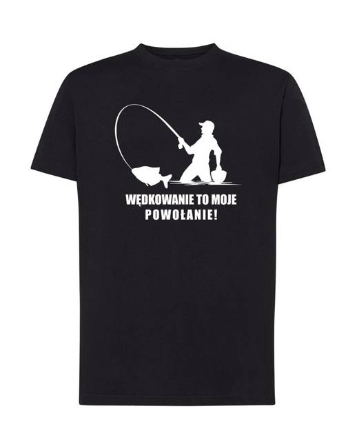 T-shirt męski dla wędkarza WĘDKOWANIE TO MOJE POWOŁANIE w kolorze czarnym